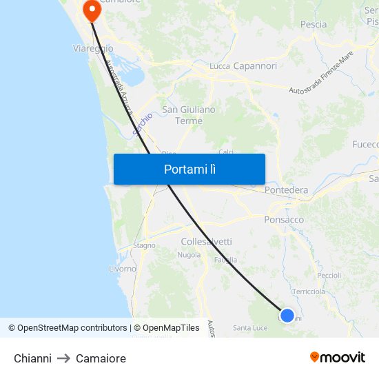 Chianni to Camaiore map