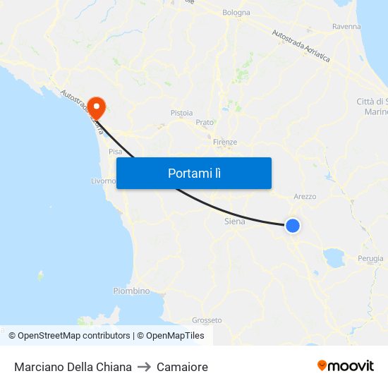 Marciano Della Chiana to Camaiore map