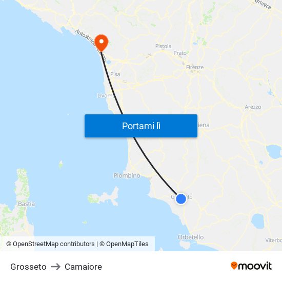 Grosseto to Camaiore map
