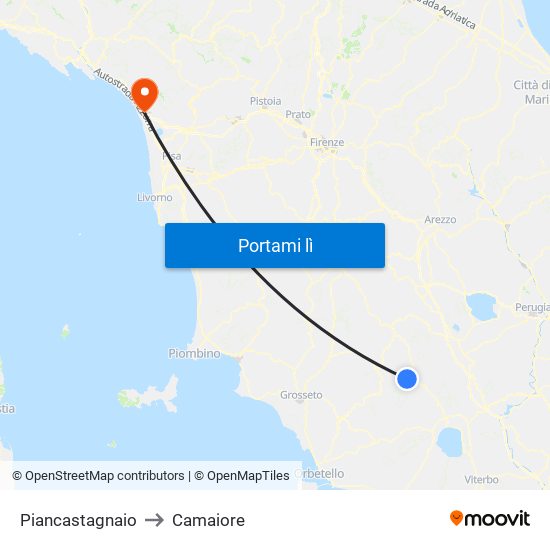 Piancastagnaio to Camaiore map