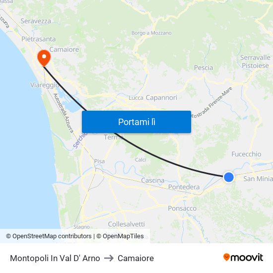 Montopoli In Val D' Arno to Camaiore map