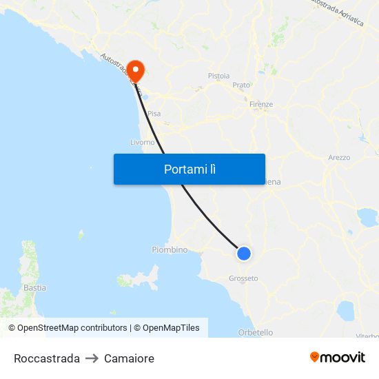 Roccastrada to Camaiore map
