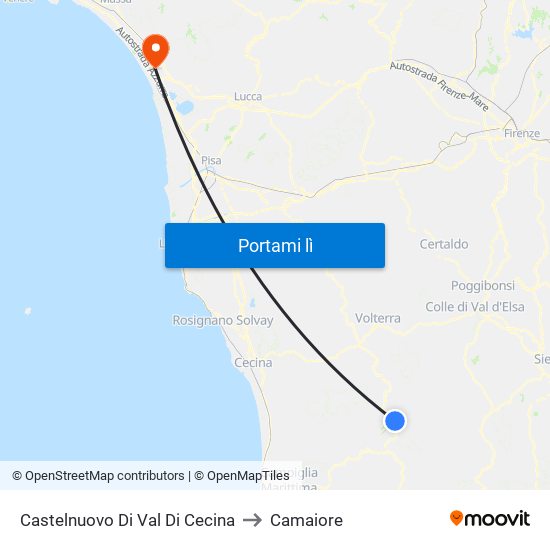 Castelnuovo Di Val Di Cecina to Camaiore map