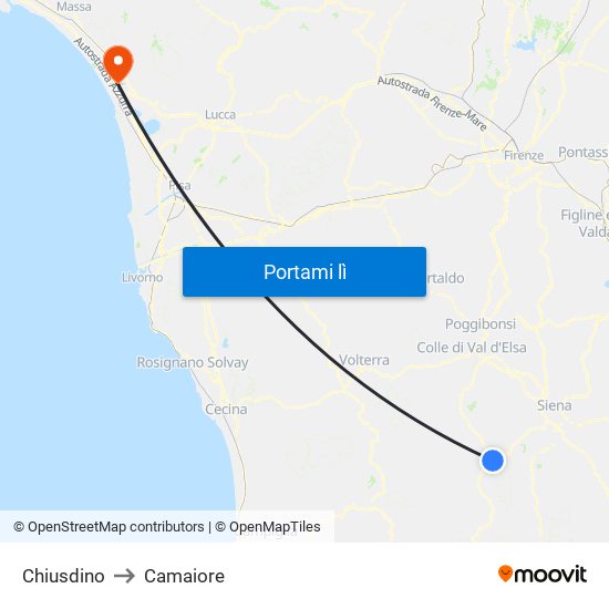 Chiusdino to Camaiore map