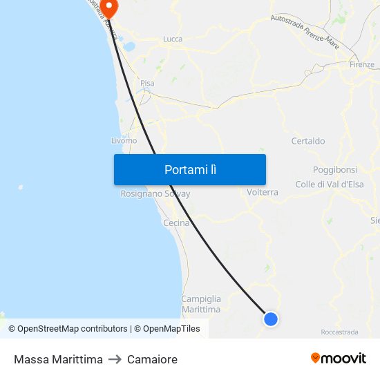 Massa Marittima to Camaiore map