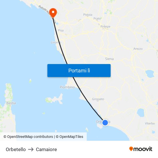 Orbetello to Camaiore map