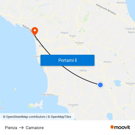 Pienza to Camaiore map