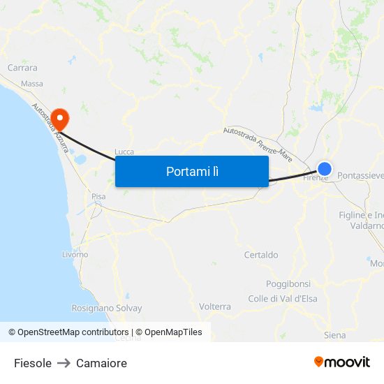 Fiesole to Camaiore map