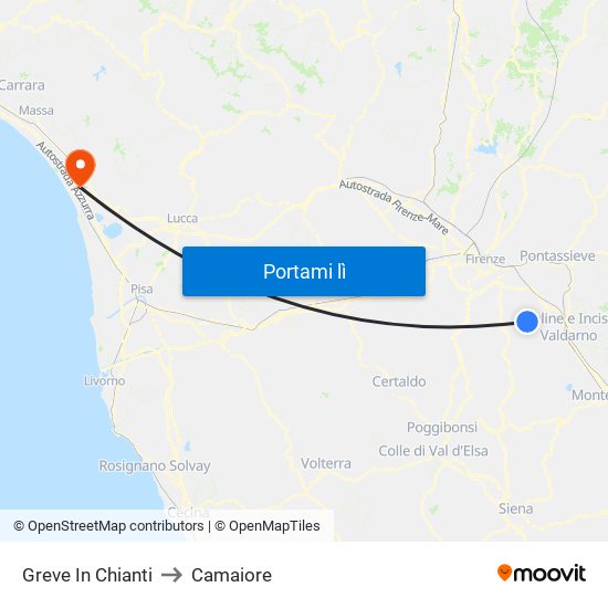 Greve In Chianti to Camaiore map