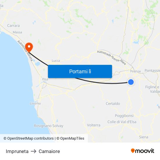 Impruneta to Camaiore map