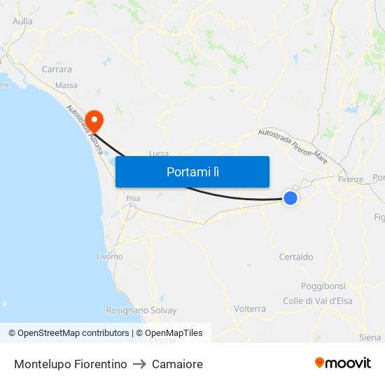 Montelupo Fiorentino to Camaiore map