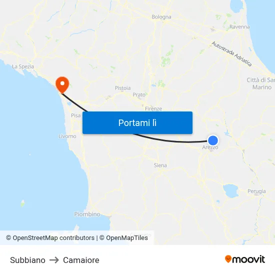 Subbiano to Camaiore map