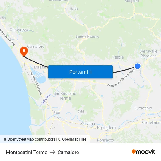 Montecatini Terme to Camaiore map