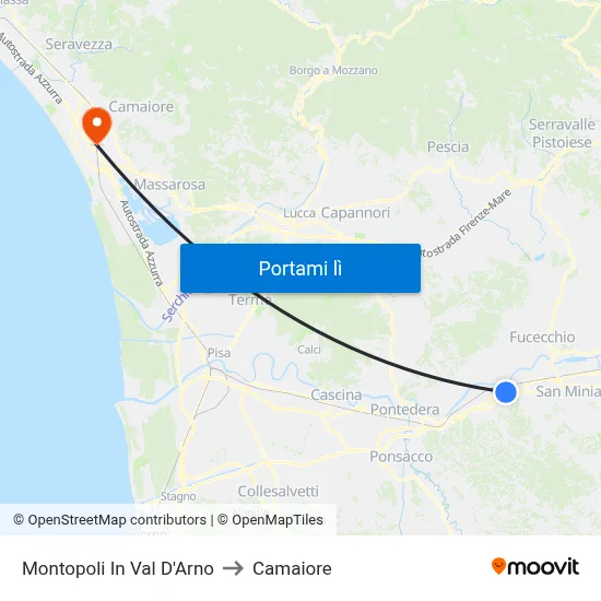 Montopoli In Val D'Arno to Camaiore map