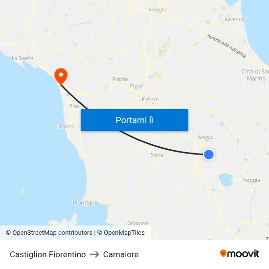 Castiglion Fiorentino to Camaiore map