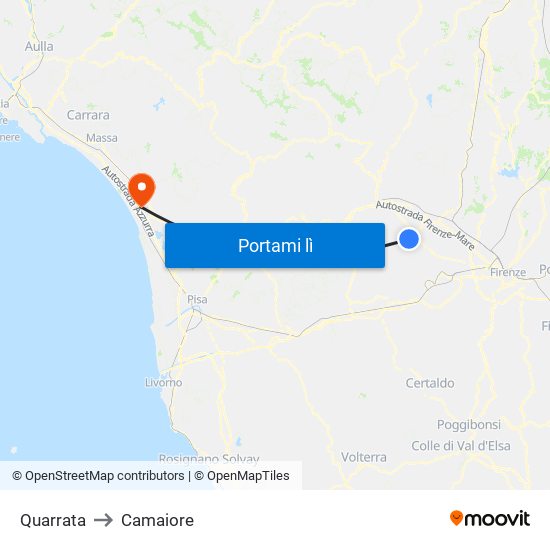Quarrata to Camaiore map