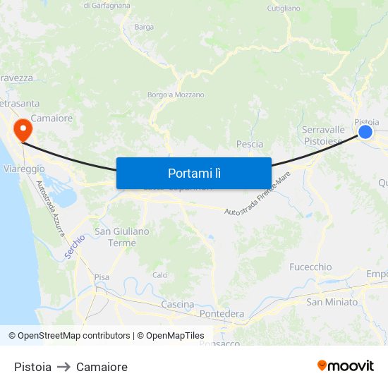 Pistoia to Camaiore map