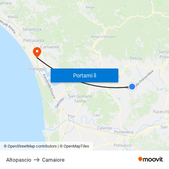 Altopascio to Camaiore map