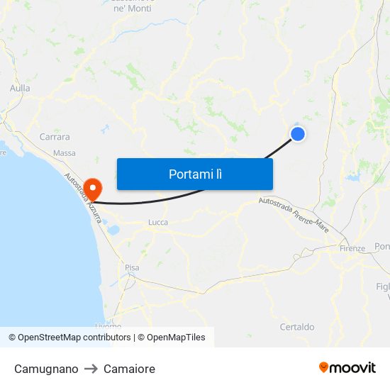 Camugnano to Camaiore map