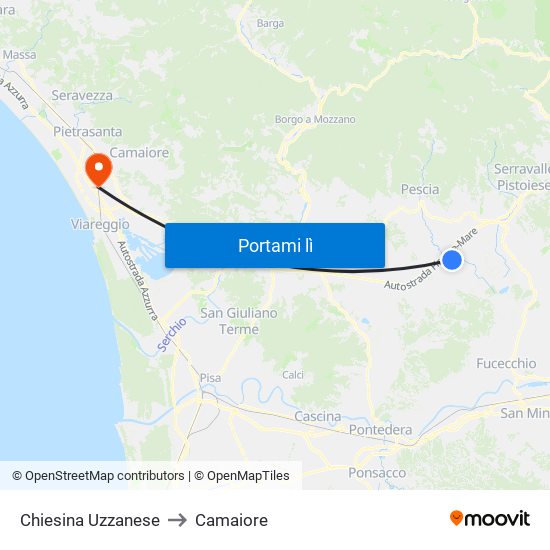 Chiesina Uzzanese to Camaiore map