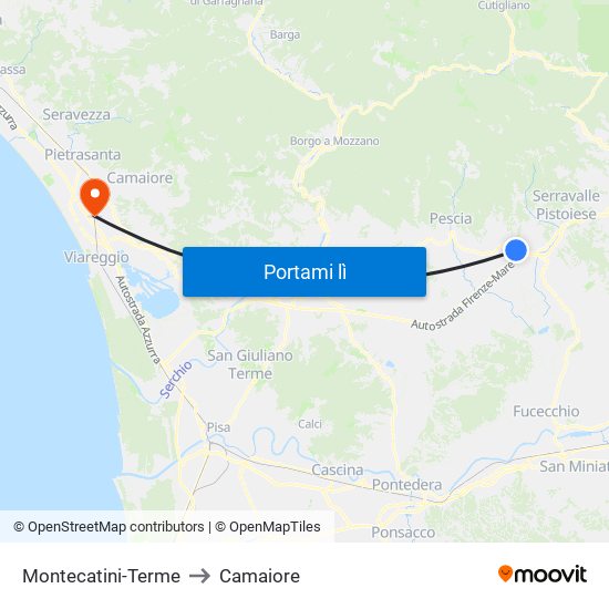 Montecatini-Terme to Camaiore map