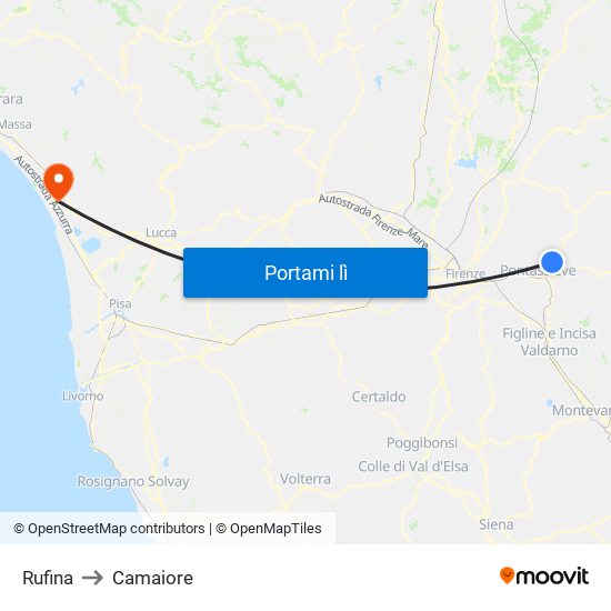 Rufina to Camaiore map