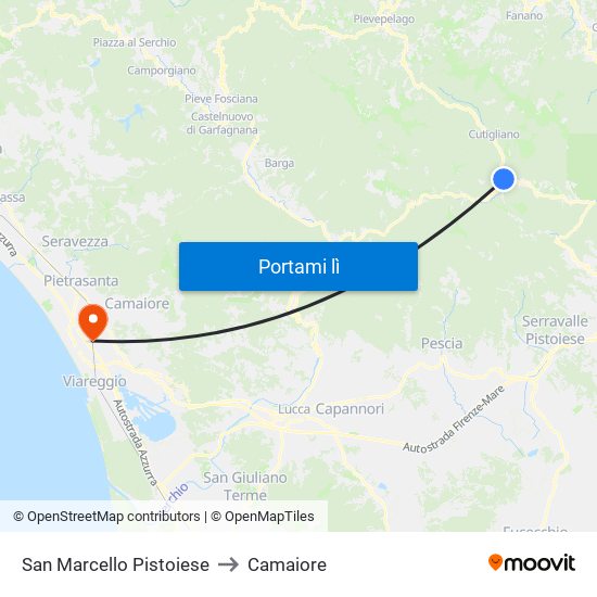 San Marcello Pistoiese to Camaiore map