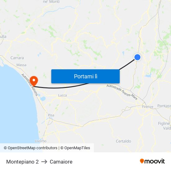 Montepiano 2 to Camaiore map