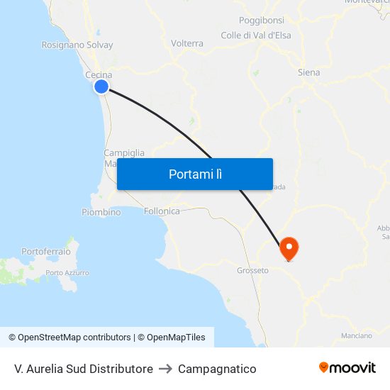 V. Aurelia Sud Distributore to Campagnatico map