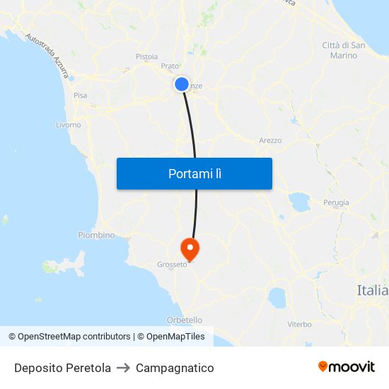 Deposito Peretola to Campagnatico map