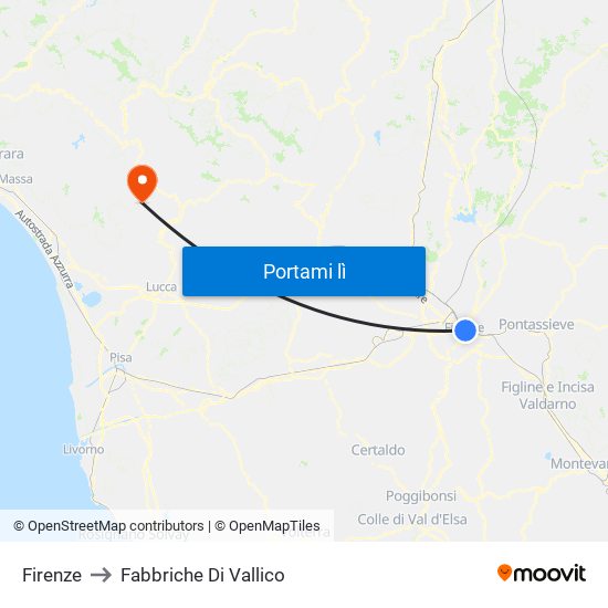 Firenze to Fabbriche Di Vallico map