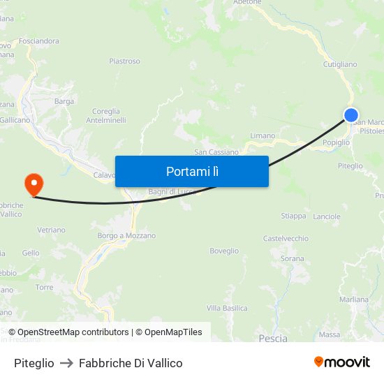 Piteglio to Fabbriche Di Vallico map