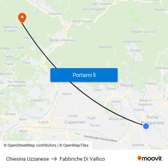 Chiesina Uzzanese to Fabbriche Di Vallico map