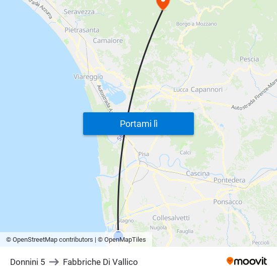Donnini 5 to Fabbriche Di Vallico map