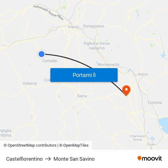 Castelfiorentino to Monte San Savino map