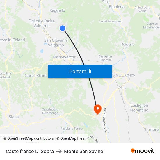 Castelfranco Di Sopra to Monte San Savino map
