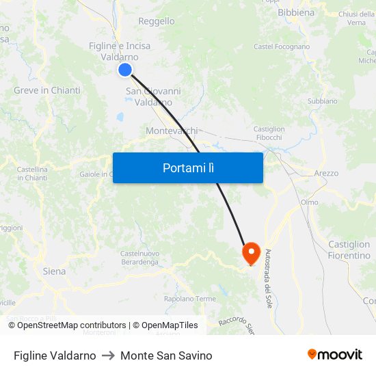 Figline Valdarno to Monte San Savino map