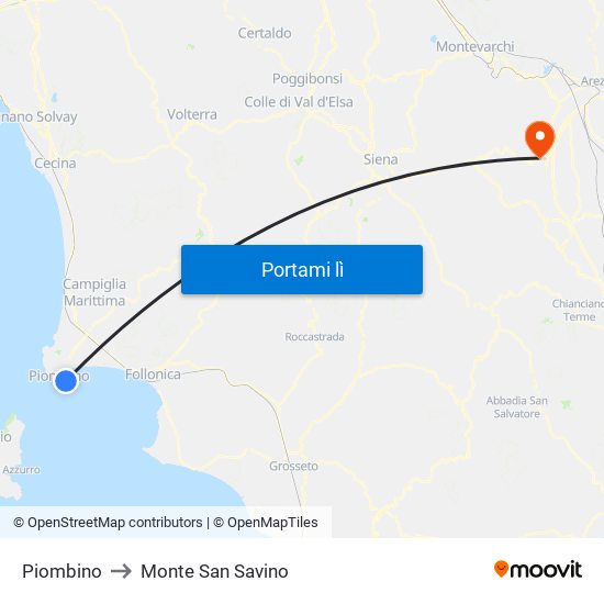 Piombino to Monte San Savino map