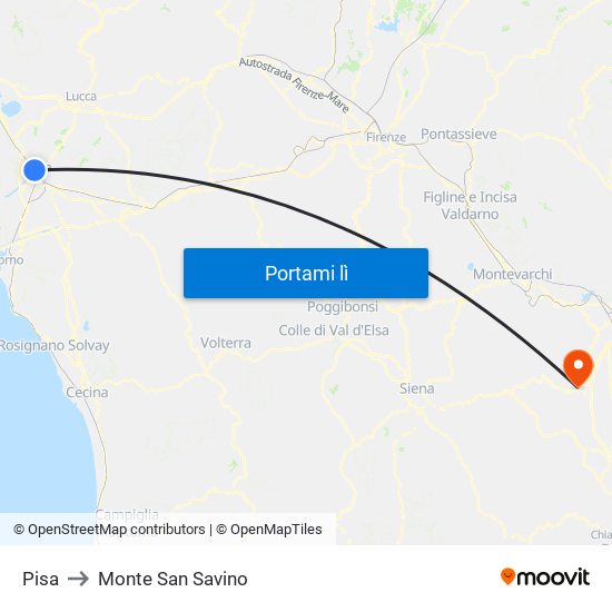 Pisa to Monte San Savino map