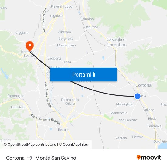 Cortona to Monte San Savino map