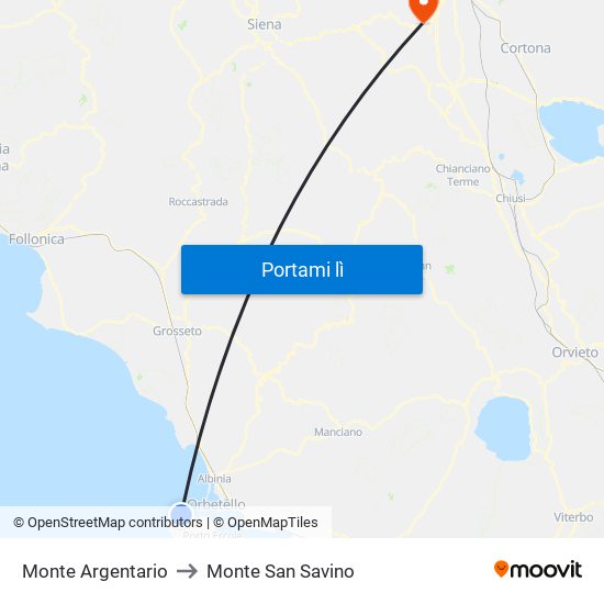 Monte Argentario to Monte San Savino map