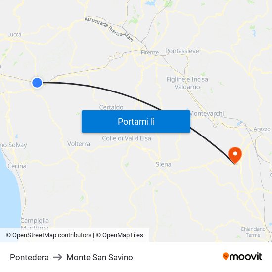 Pontedera to Monte San Savino map
