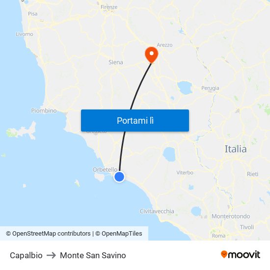 Capalbio to Monte San Savino map