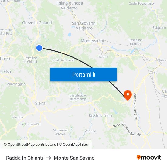 Radda In Chianti to Monte San Savino map