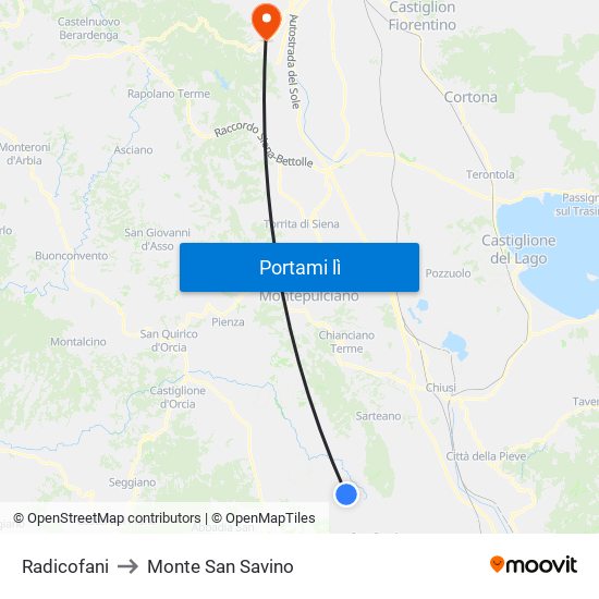 Radicofani to Monte San Savino map