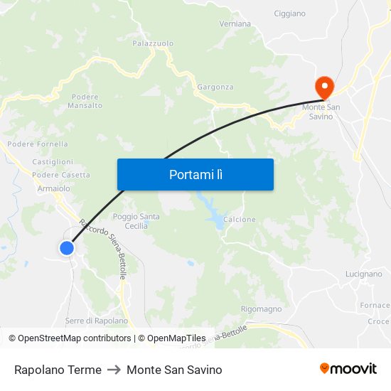 Rapolano Terme to Monte San Savino map