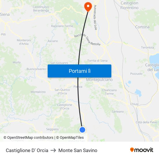 Castiglione D' Orcia to Monte San Savino map