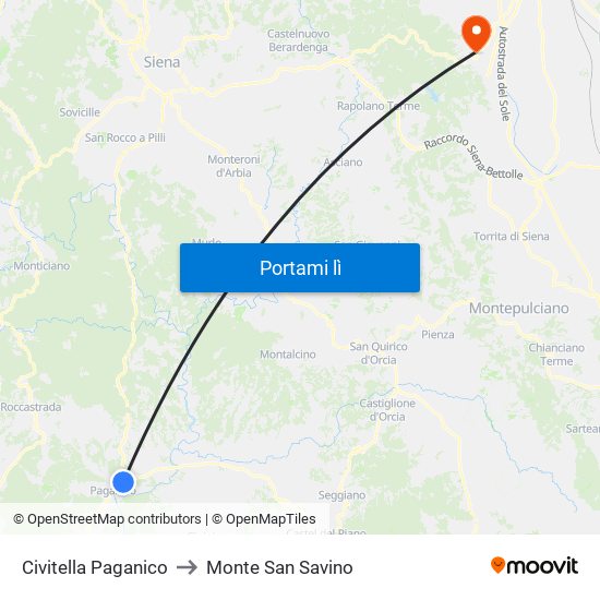 Civitella Paganico to Monte San Savino map