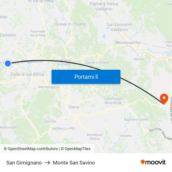 San Gimignano to Monte San Savino map