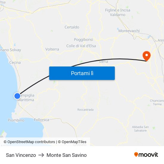 San Vincenzo to Monte San Savino map